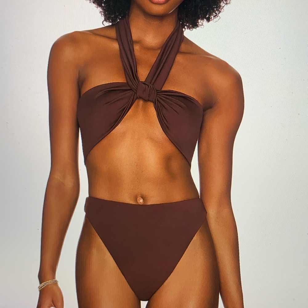 AEXAE Brown Wrap Tie Bikini Top